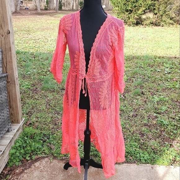Forgotten Grace Other - Lingerie Robe Sheer Coral New